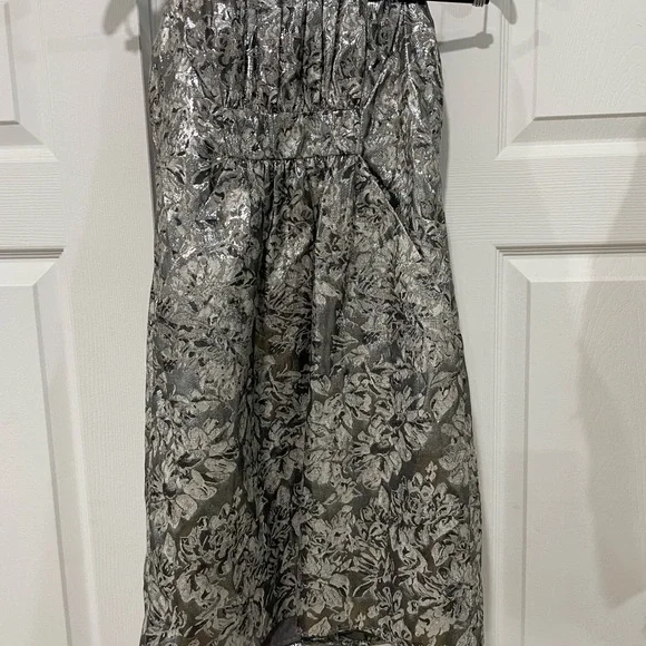 ABS Allen Schwartz Silver Strapless Dress - Picture 1 of 6